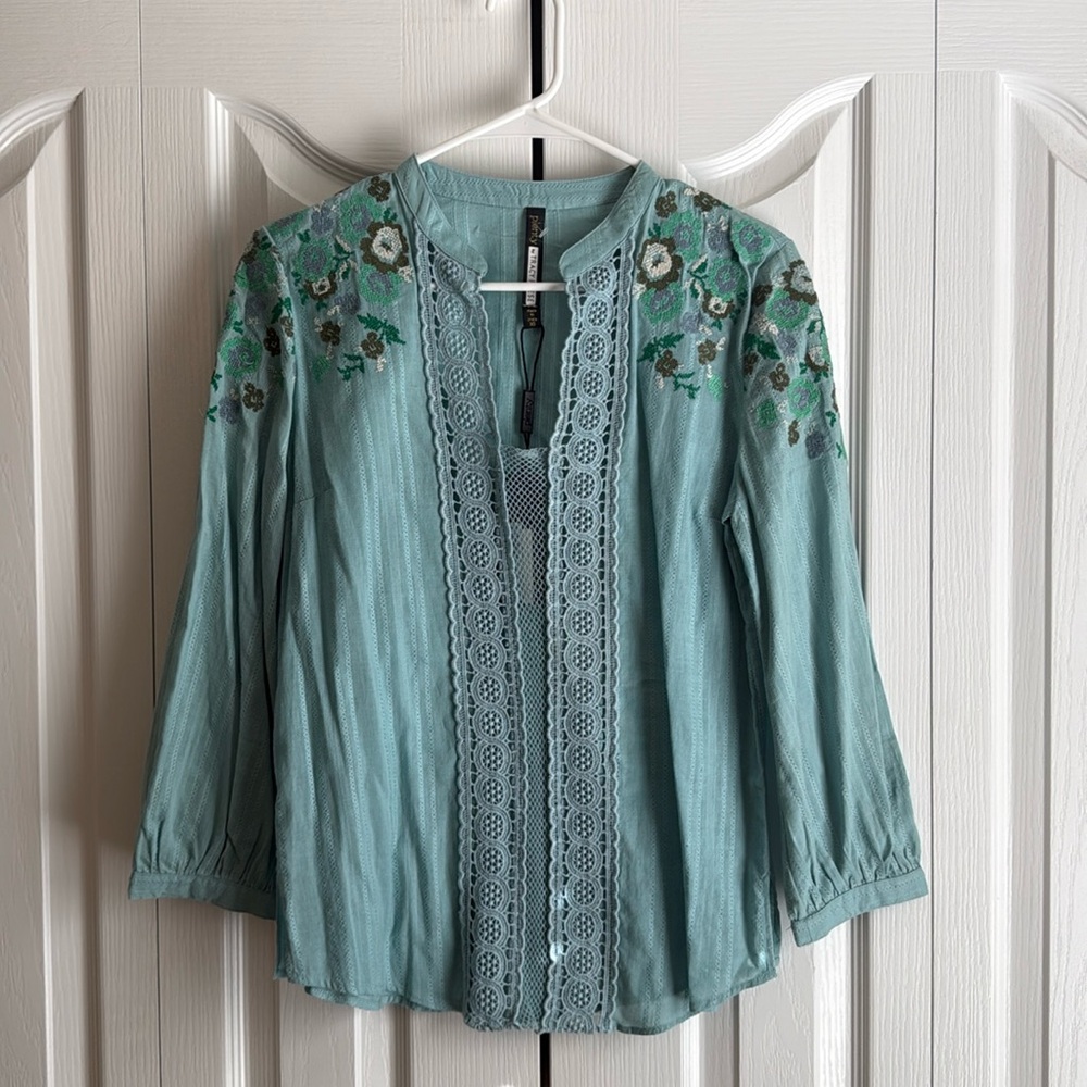 Plenty by Tracy Reese Embroidered Boho Peasant Top Sz XS NWT